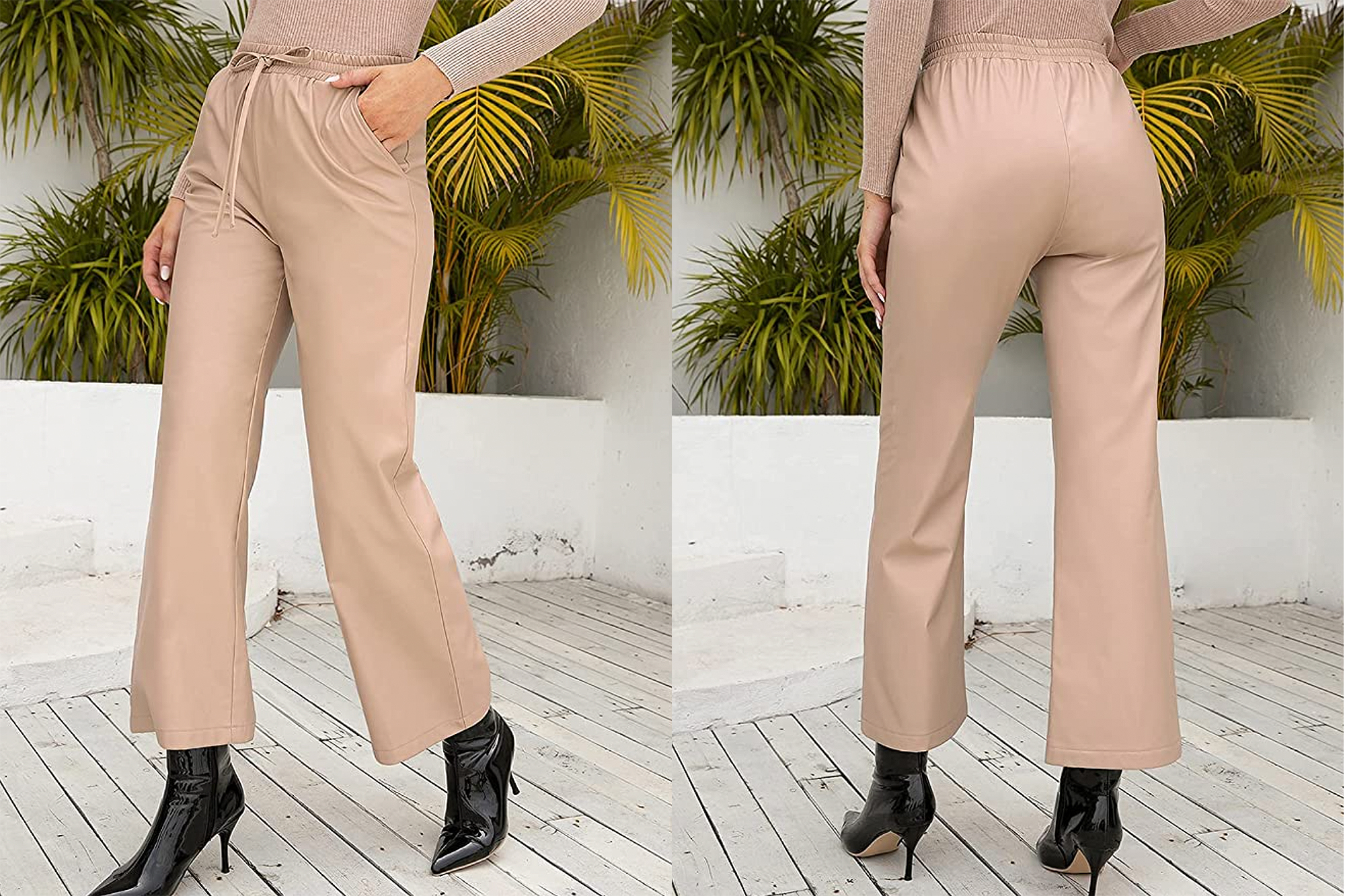 TAMEYA Women's High Waisted Straight Wide Leg Faux Leather Pants