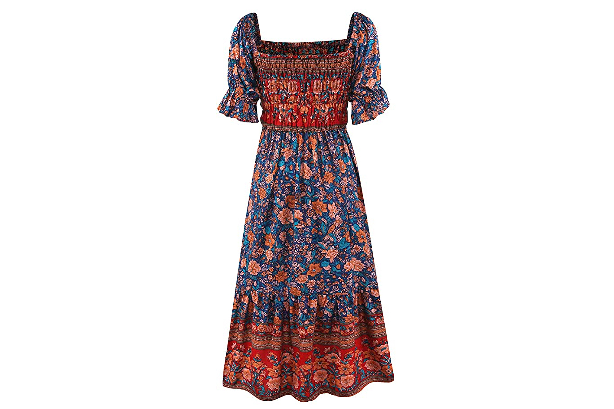 UIMLK Women's Square Neck Floral Midi Boho Dress