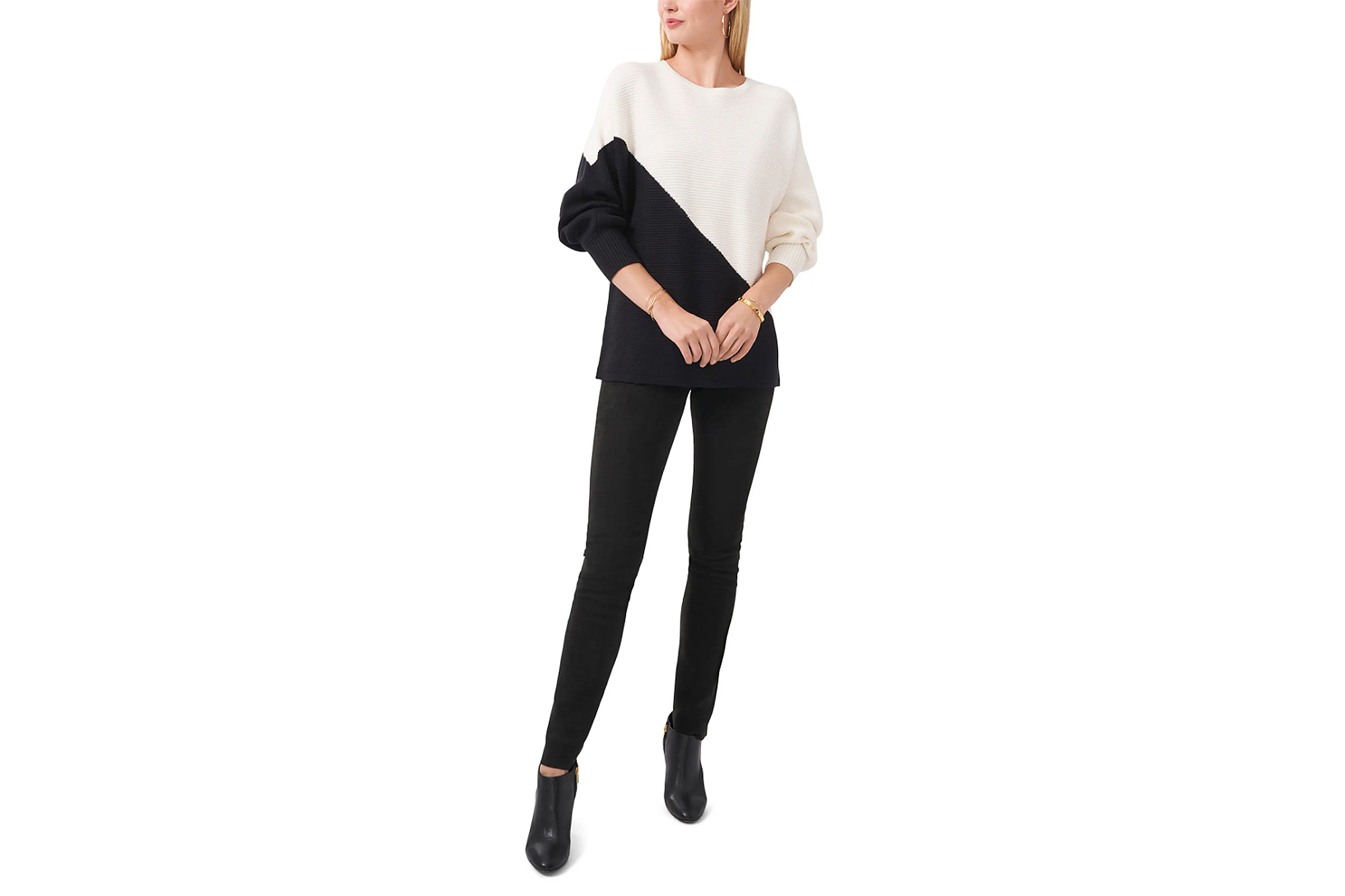 Vince Camuto Asymmetric Colorblock Cotton Blend Sweater