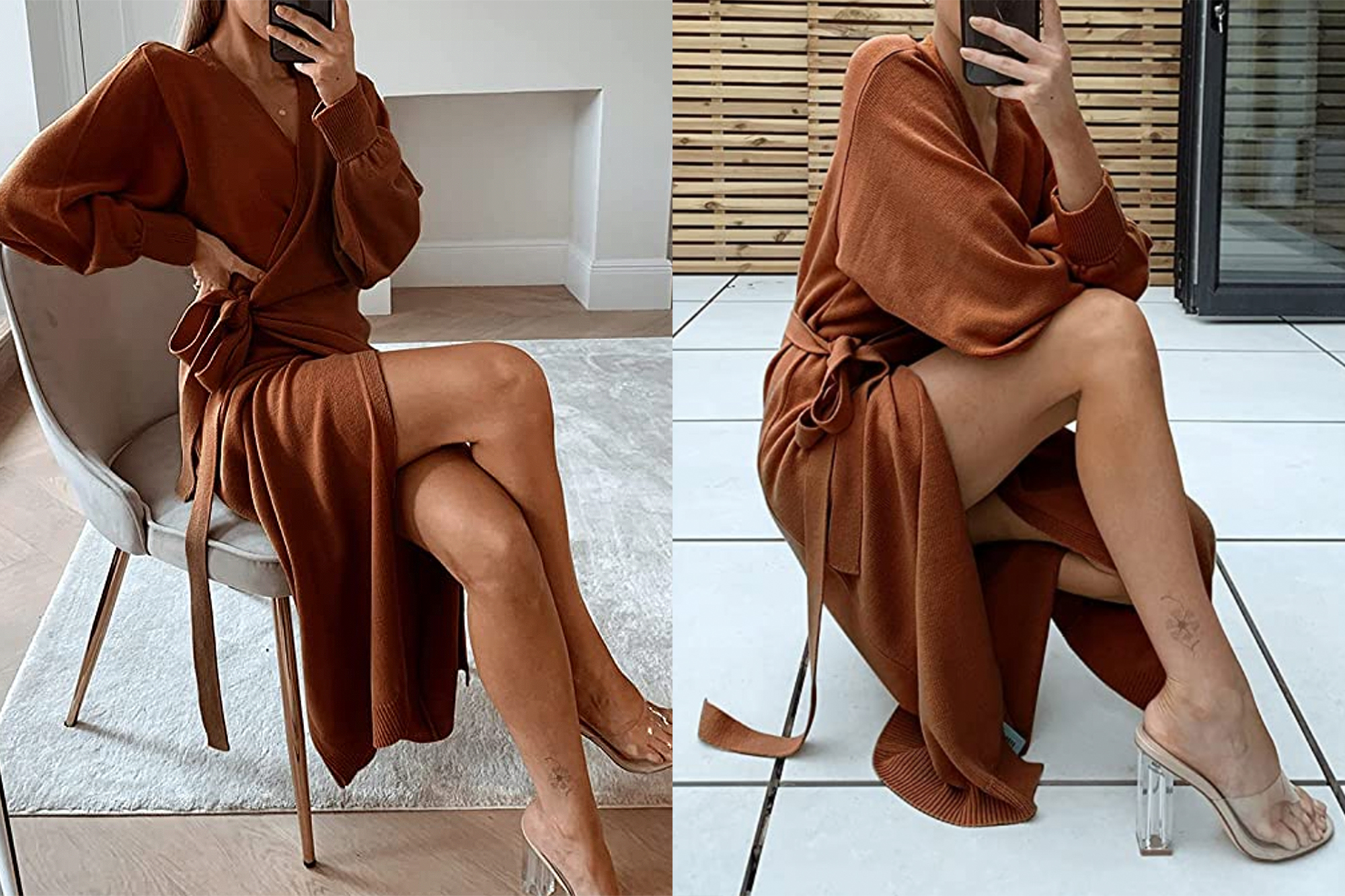 EXLURA Women's Knit Sweater Wrap Maxi Dress