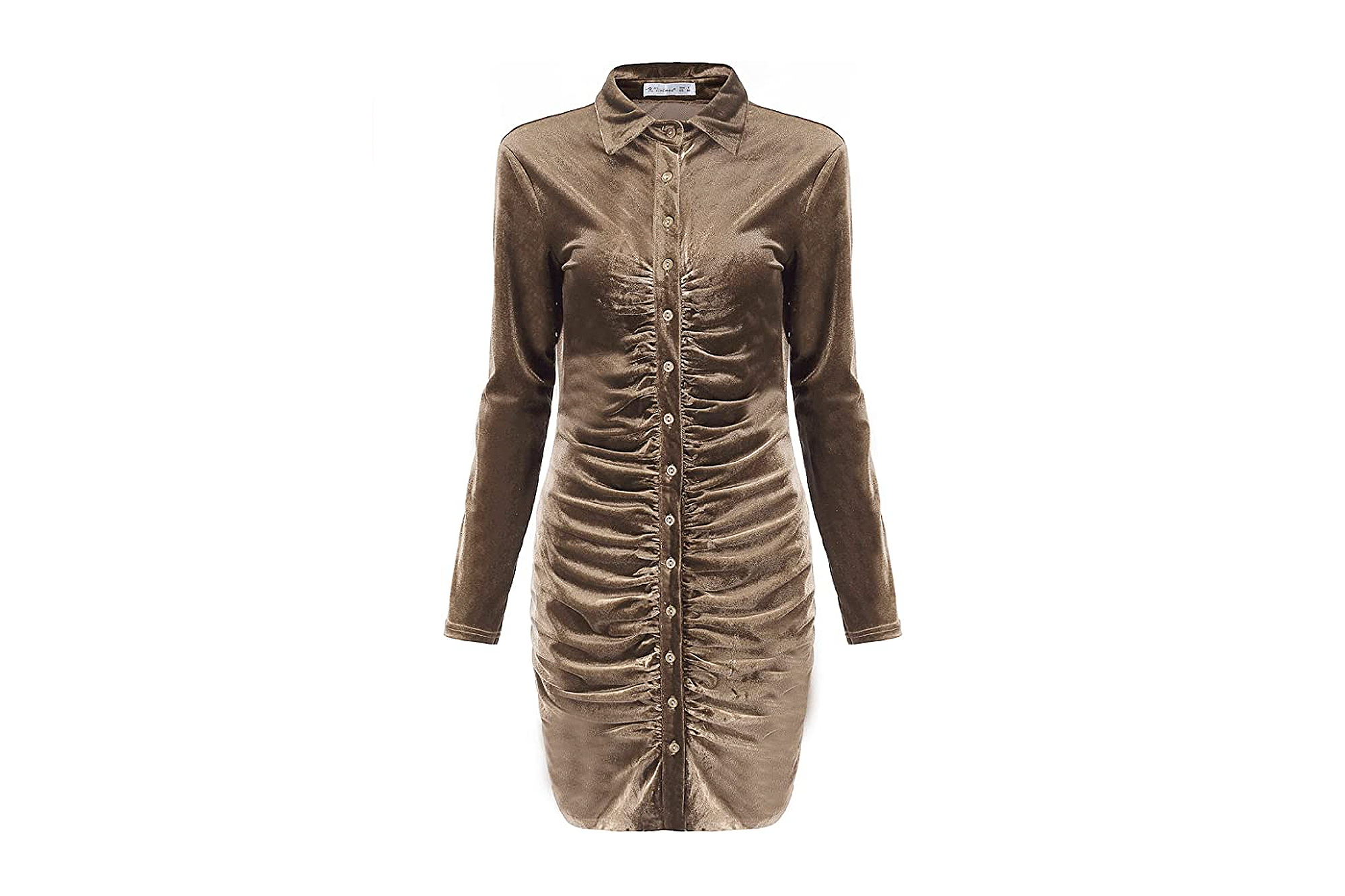 R.Vivimos Women's Long Sleeve Velvet Ruched Button Down Mini Dress