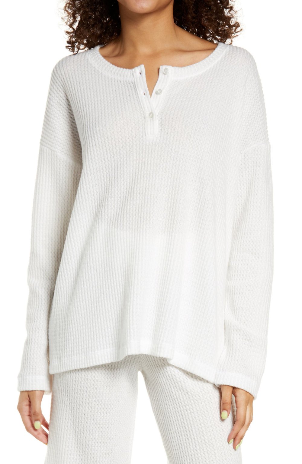 Socialite Oversize Waffle Henley Pajama Top