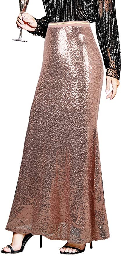 rose gold, sequin, maxi skirt