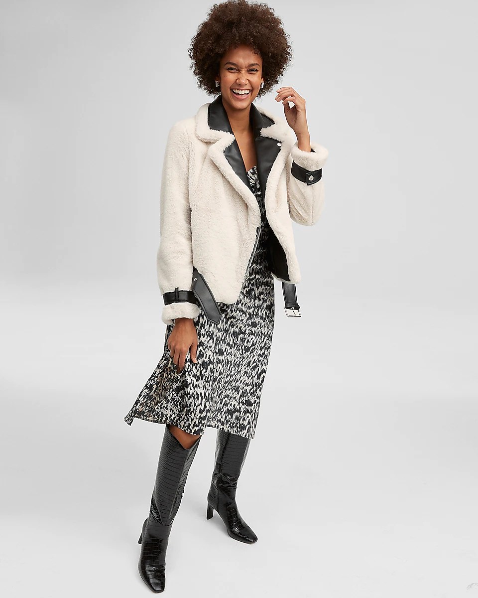 white faux fur moto jacket