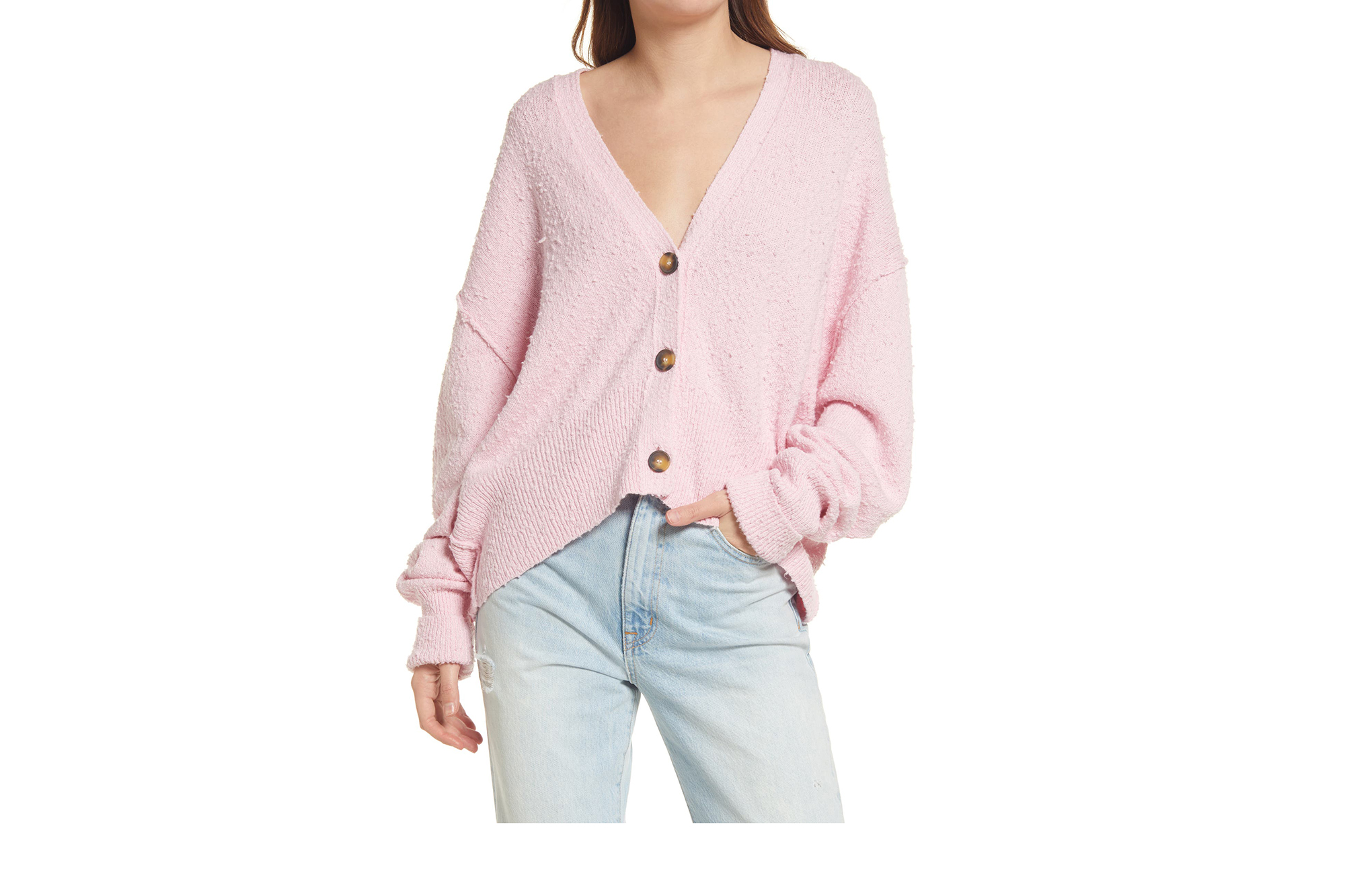 pink Free People cardigan