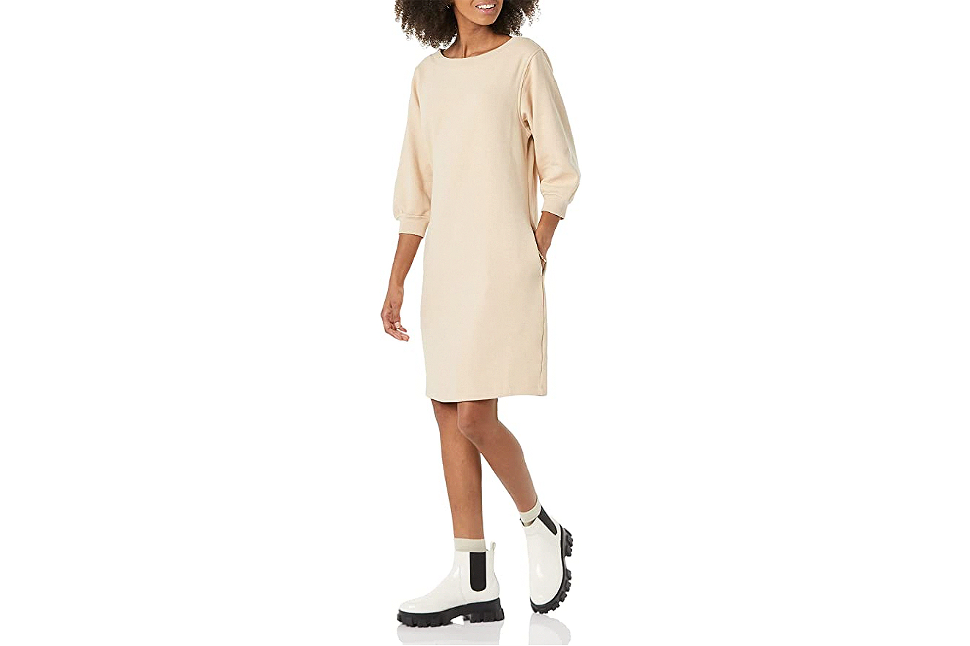 Amazon Essentials Women's Fleece Blouson Sleeve Crewneck Dress