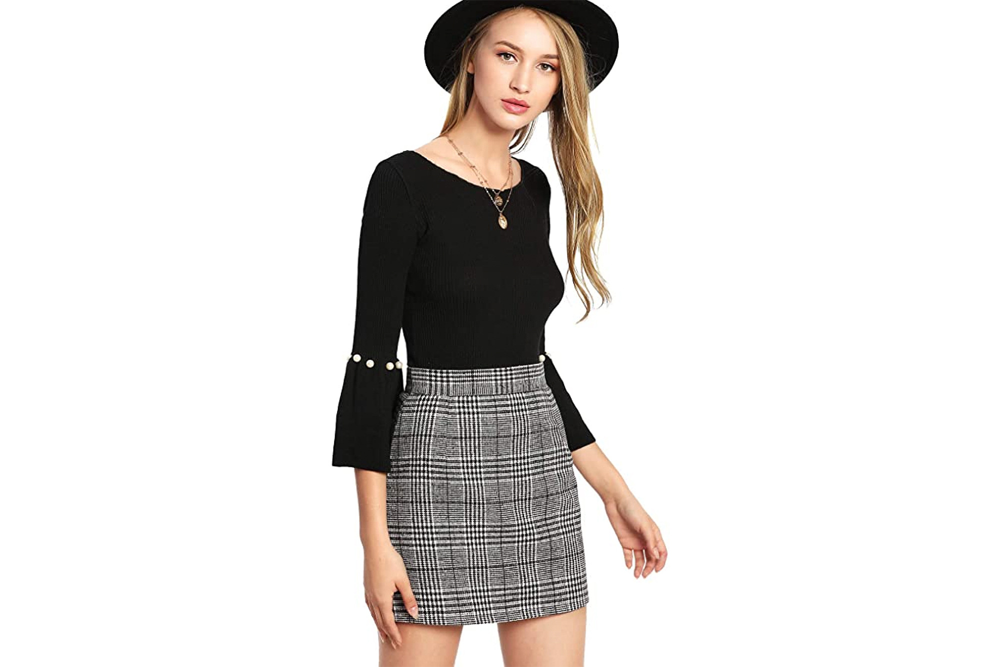 Floerns Women's Plaid High Waist Bodycon Mini Skirt