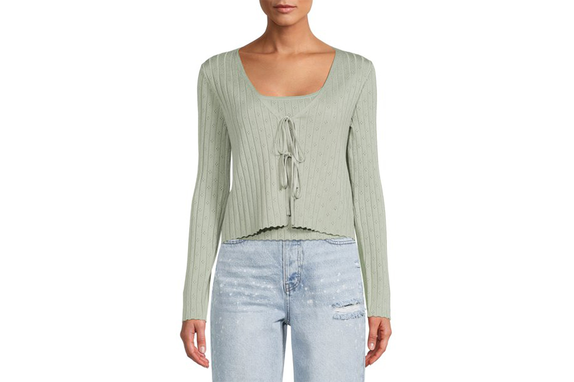 No Boundaries Pointelle Tank Top and Cardigan Set