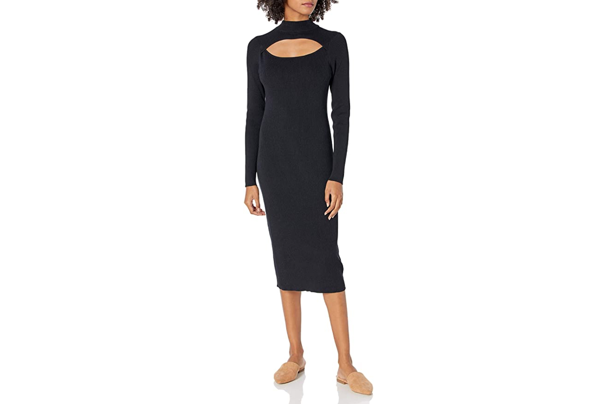 The Drop Women's Chantal Midi Bodycon Fitted Cutout Rib Dress