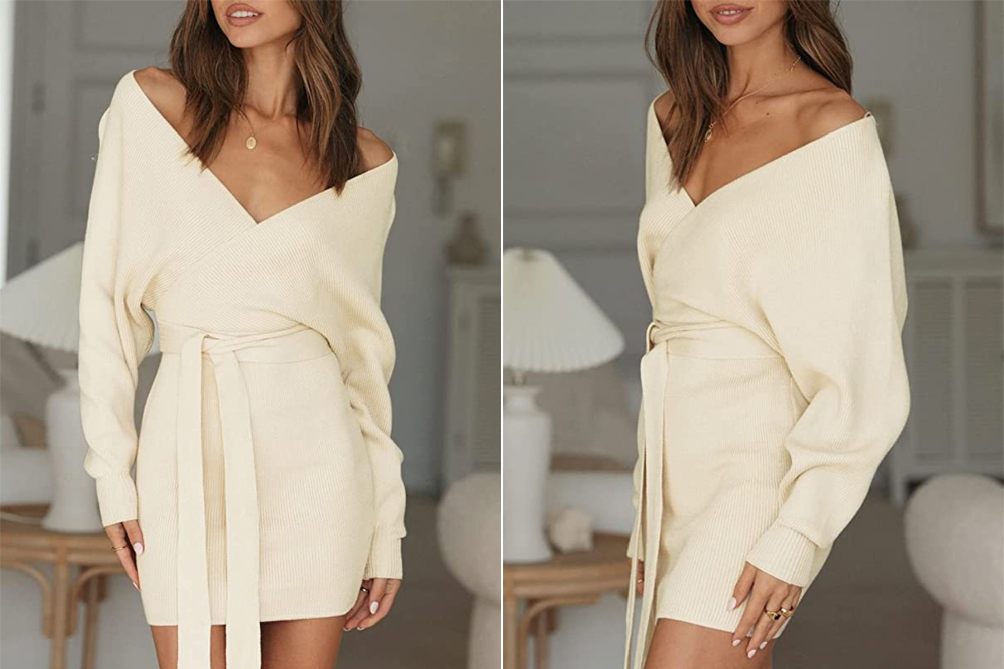 ZESICA Women's Long Batwing Sleeve Wrap Sweater Dress