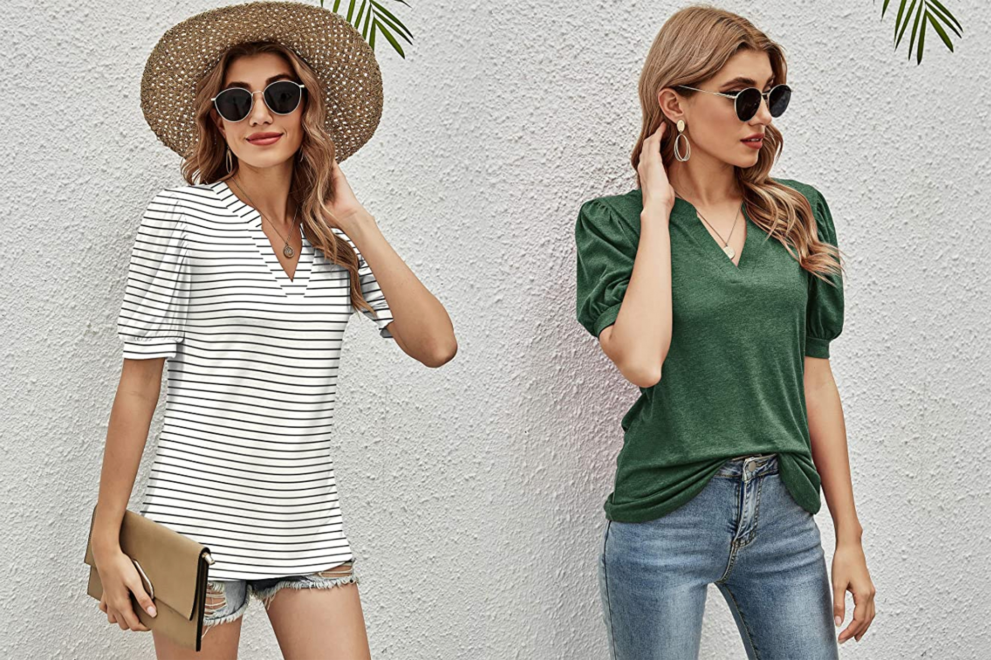 Romanstii Women's V-Neck Puff Short-Sleeve Top