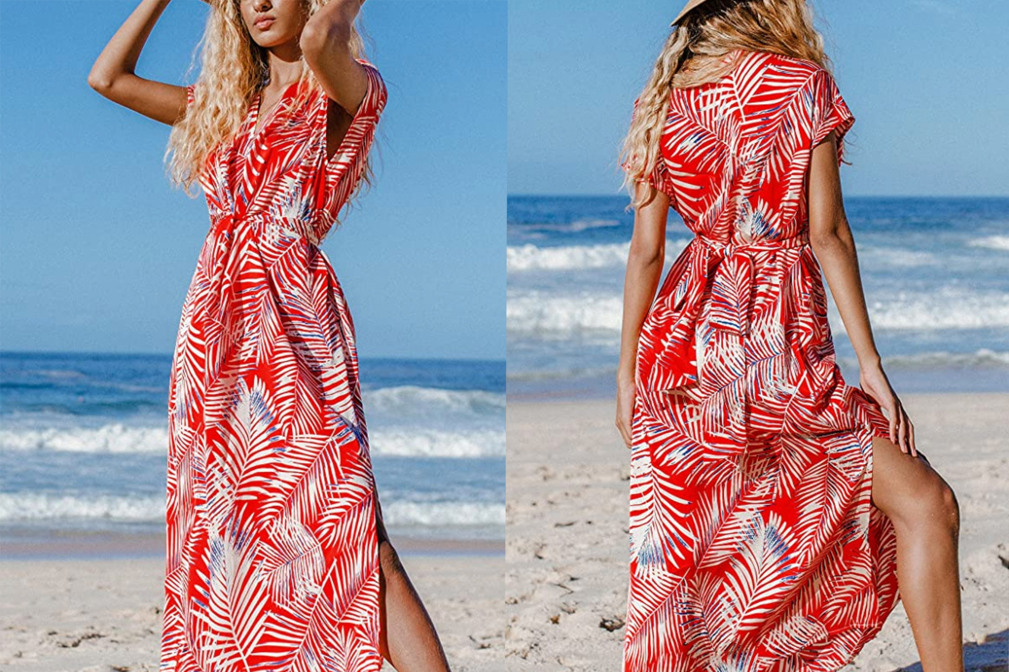 CUPSHE Women's Red Leaf Print Wrap Dress