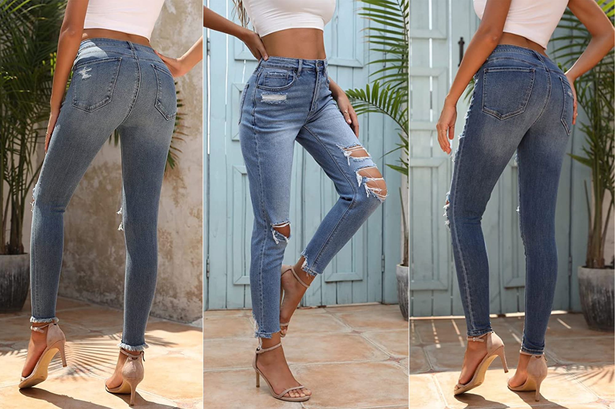 OFLUCK Women's Stretch Ripped High Waisted Jeans