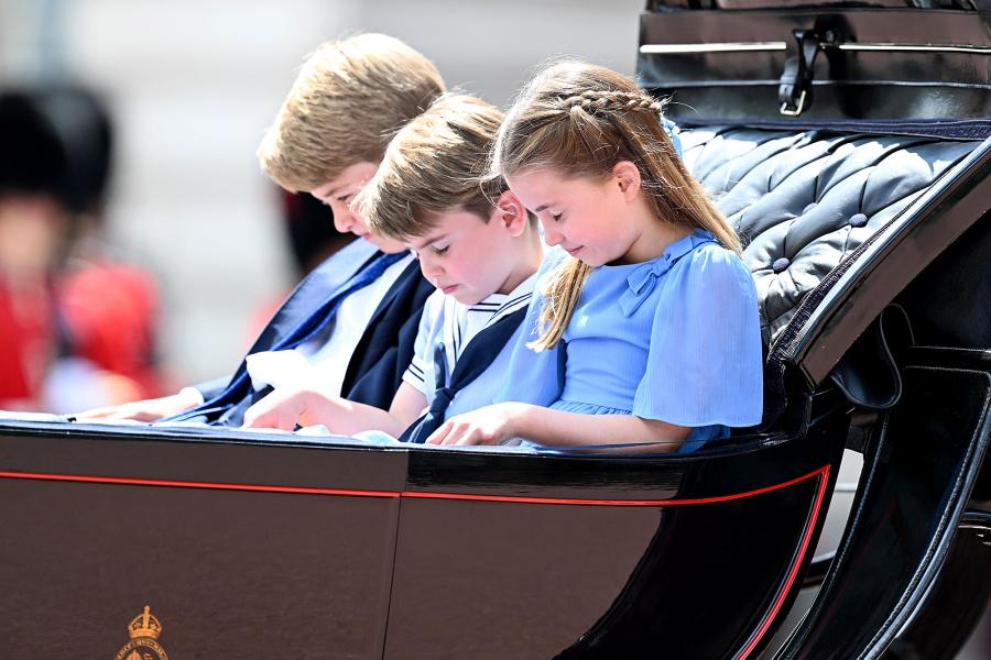 Princess Charlotte Prince Louis Prince George Kate Middleton Camilla Waving During Carriage Ride Trooping The Colour 2