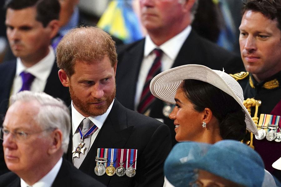 Taking Their Seats Prince Harry Meghan Markle Attend Thanksgiving Service for Queen's Jubilee