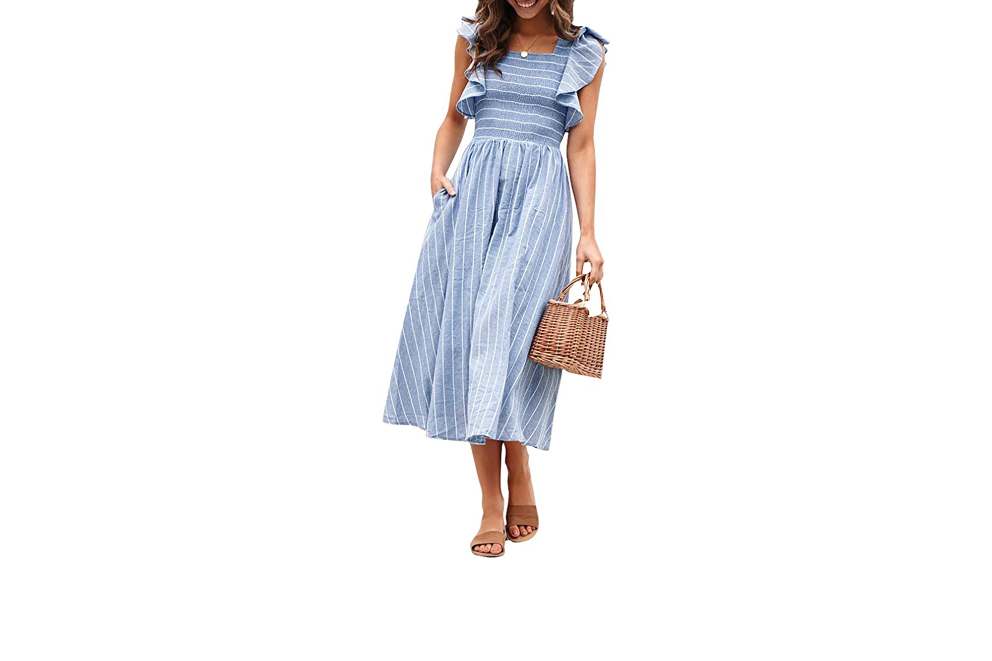 blue striped dress