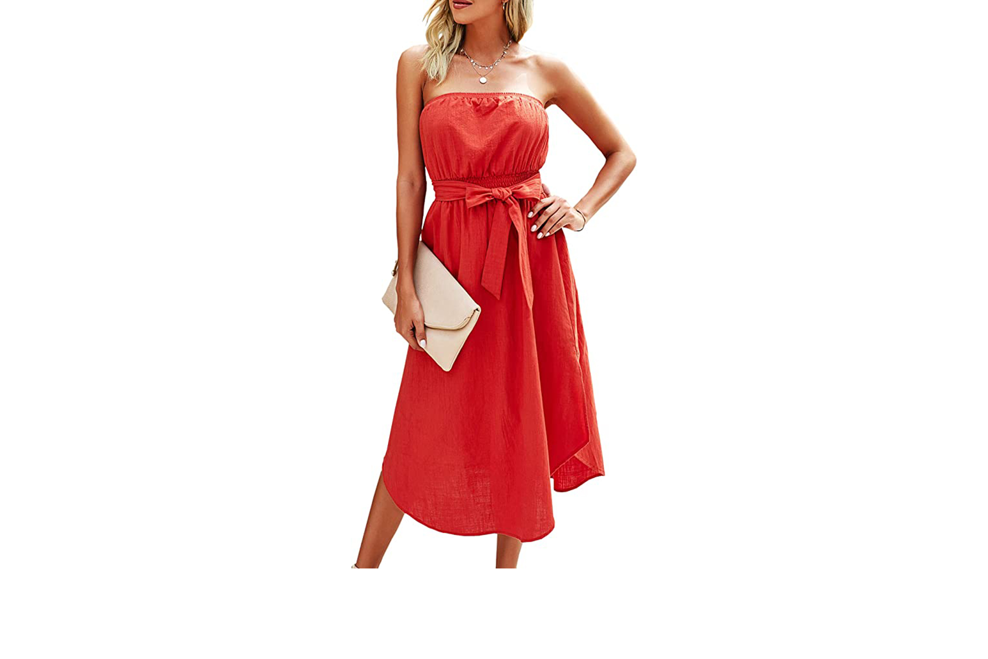 orange strapless dress