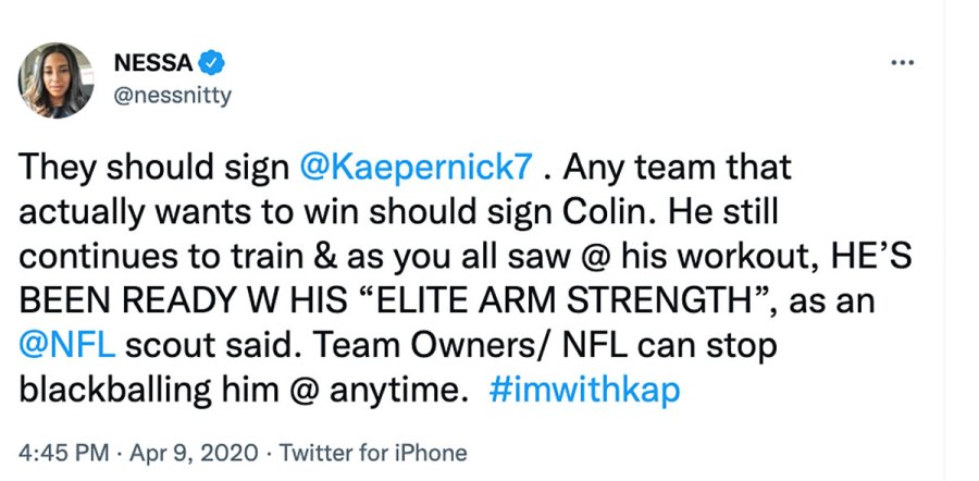 April 2020 Colin Kaepernick and Nessa Diab Relationship Timeline