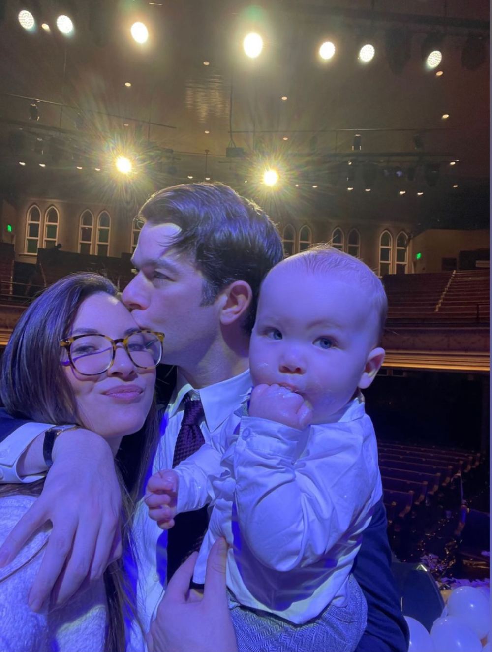 John Mulaney, Olivia Munn and Son Malcolm pose for family photo.