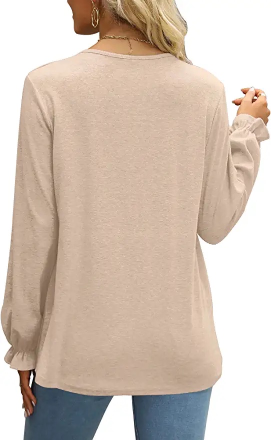 Dofaoo Women's Pleated Ruffle Sleeve Top