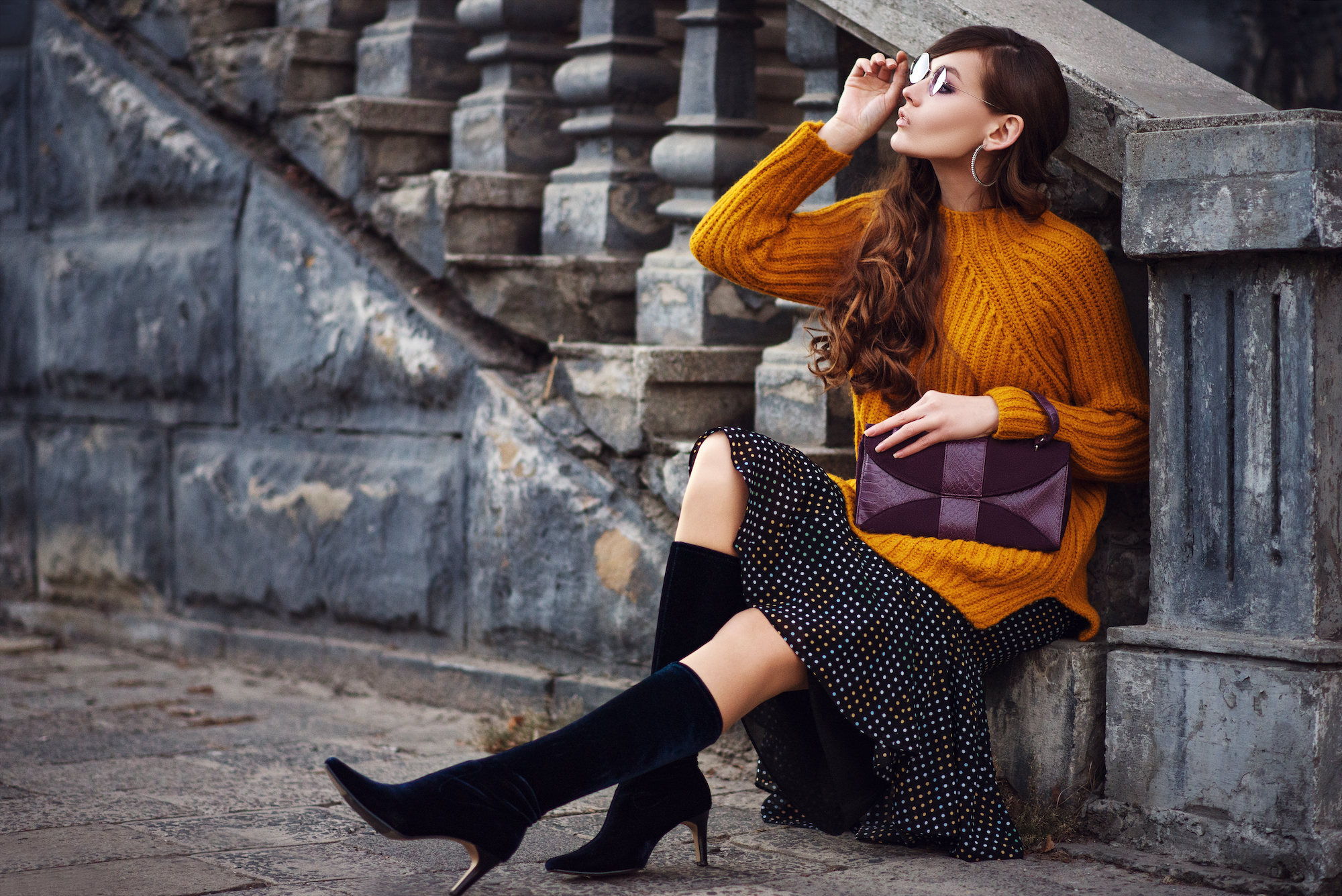 Long-Fall-Skirts-With-Boots-Stock-Photo