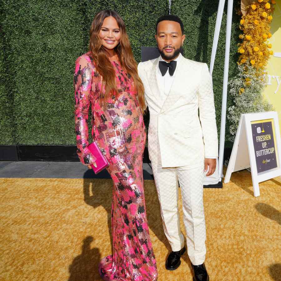 Pregnant Chrissy Teigan Shows Off Her Baby Bump Alongside Husband John Legend at the 2022 Emmy Awards Red Carpet