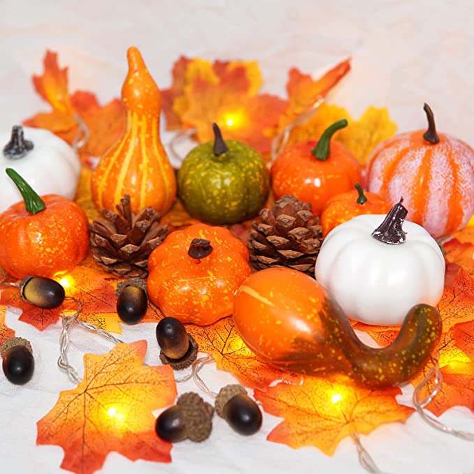 pumpkins and pinecones