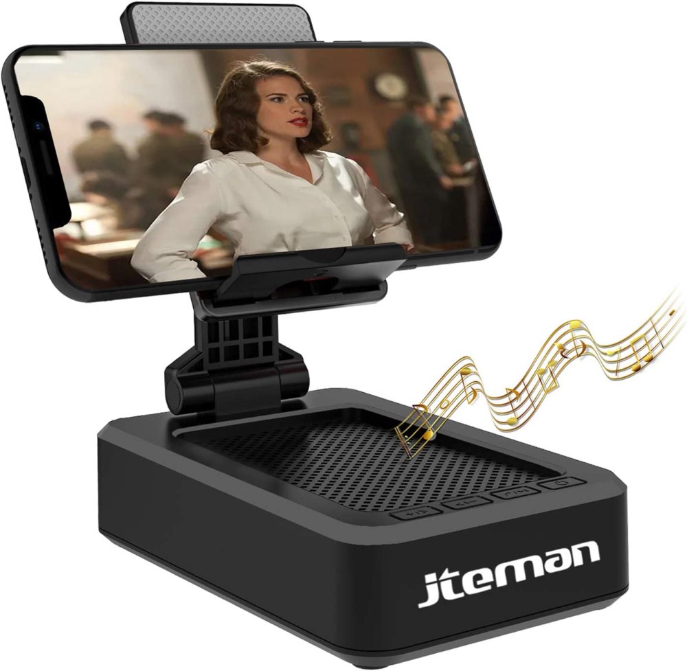 JTEMAN Cell Phone Stand with Wireless Bluetooth Speaker