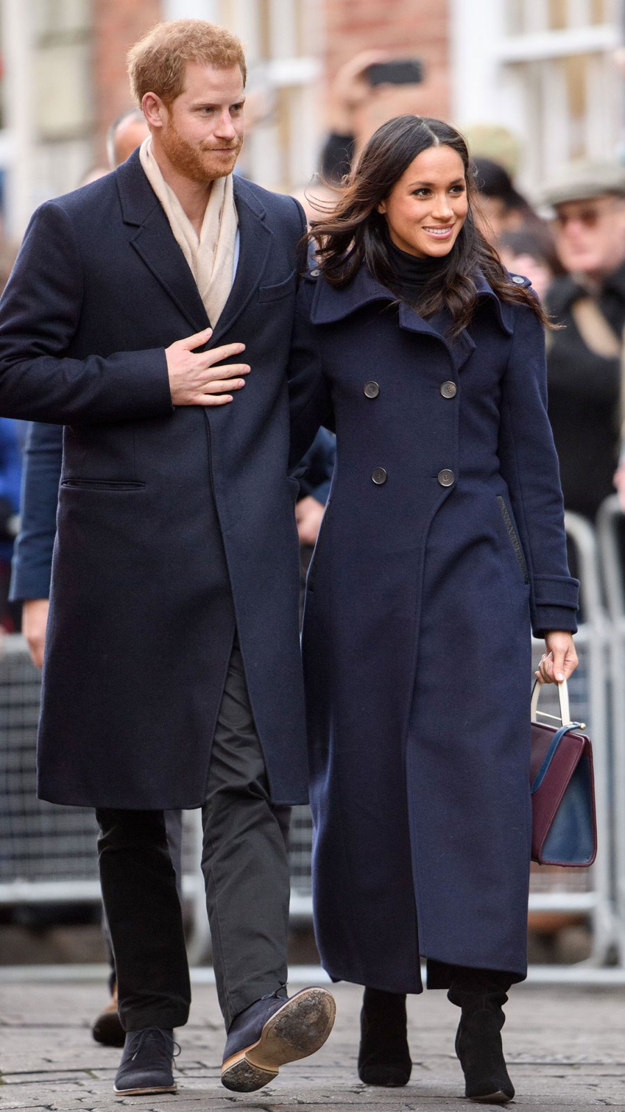 Meghan’s Zipper Broke at 1st Walkabout navy blue peacoat