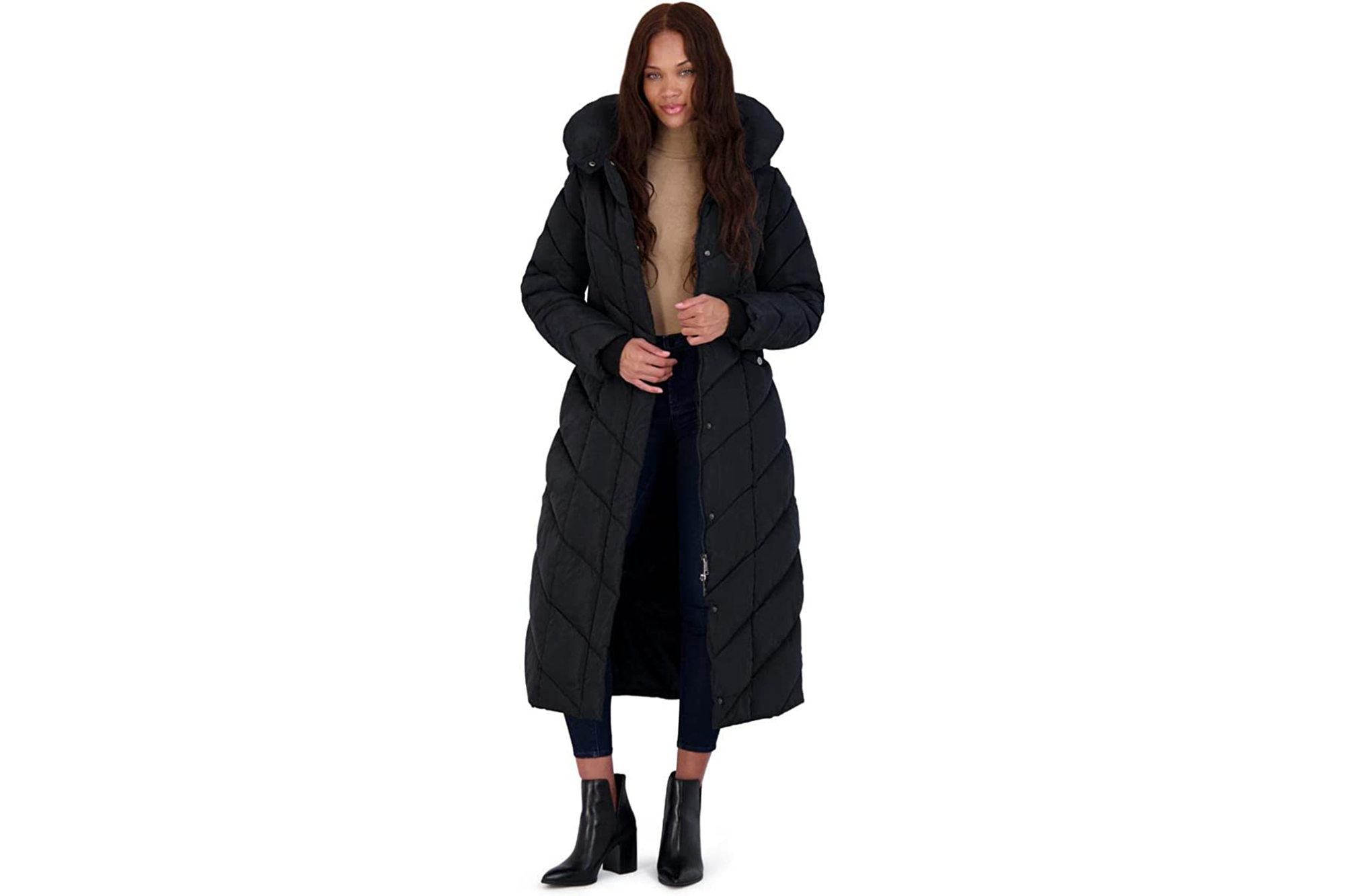 Steve Madden Women's Long Chevron Maxi Puffer Coat