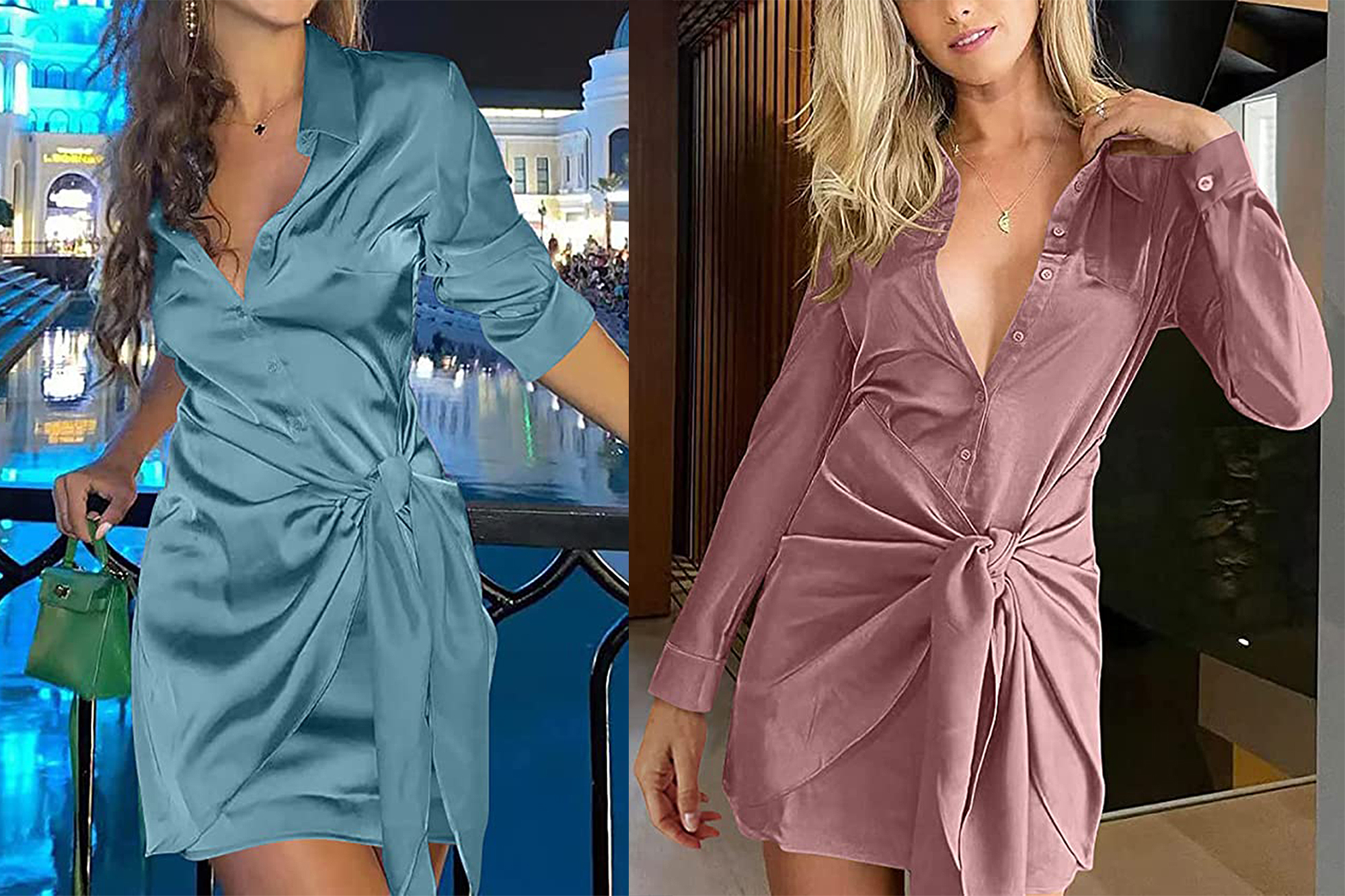 BTFBM Satin Button Down Shirt Dress