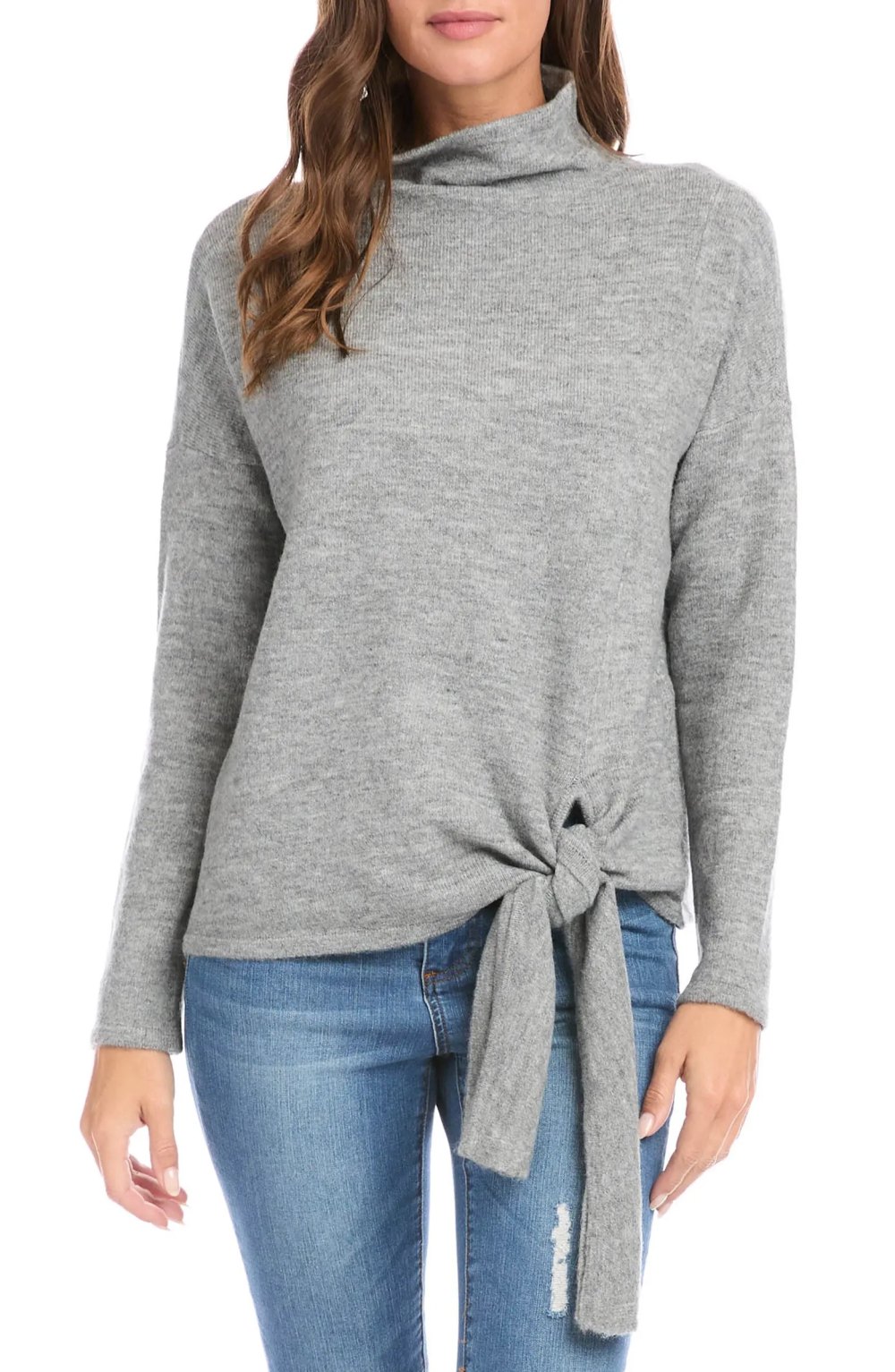 Karen Kane Mock Neck Tie Hem Sweater