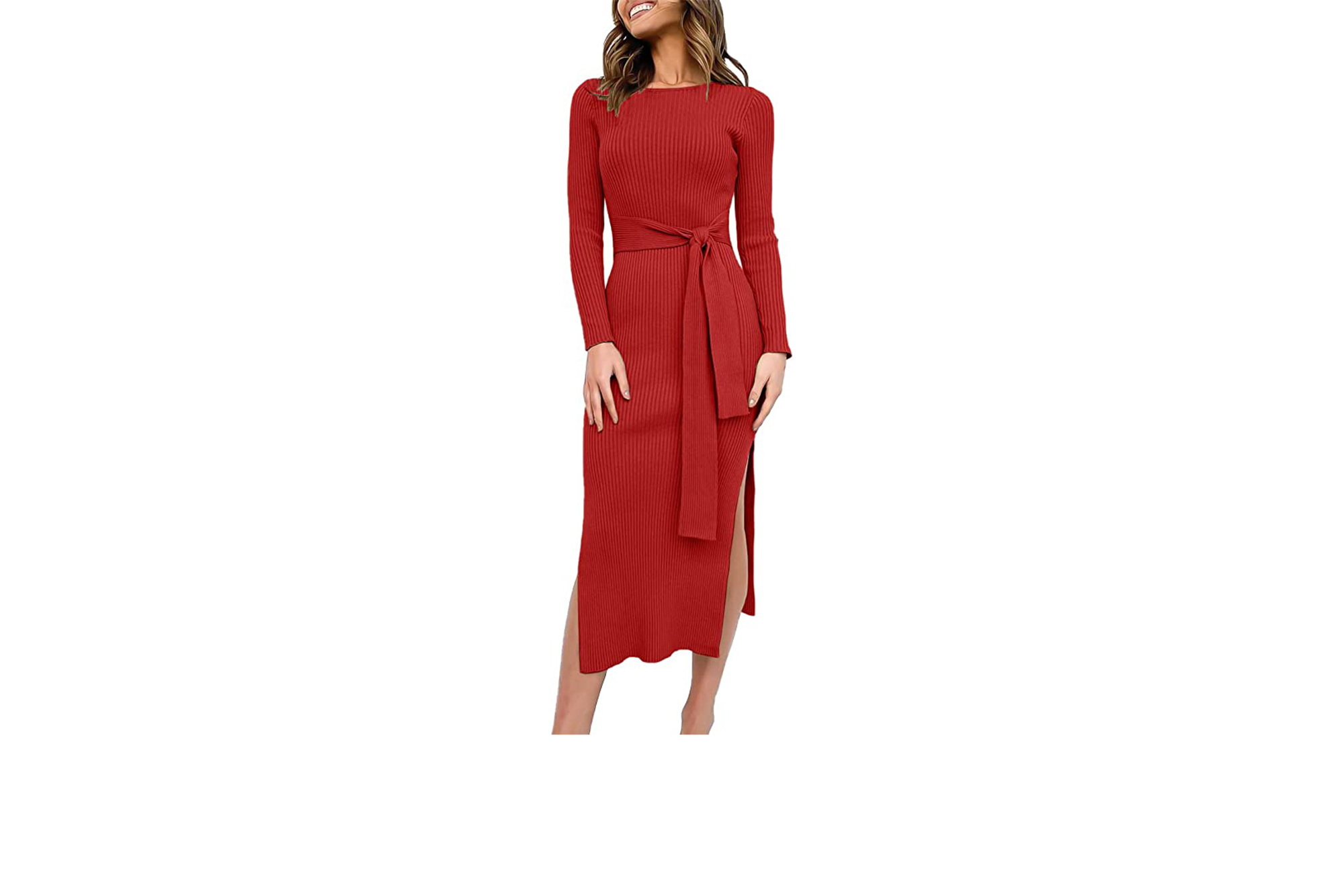 red sweater dress