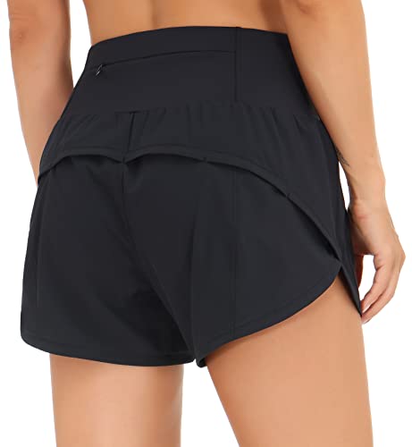 Dragon Fit Womens High Waisted Running Shorts Quick Dry Athletic Workout Shorts with Mesh Liner Zipper Pockets (X-Small, Black)