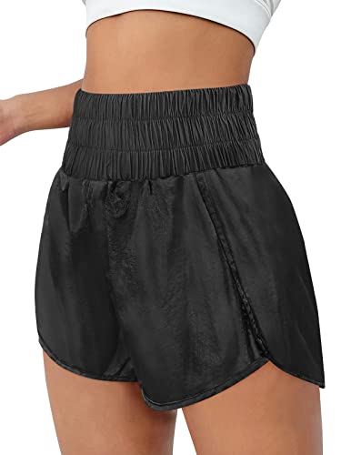 AUTOMET Womens High Waisted Athletic Shorts Elastic Casual Summer Running Shorts Quick Dry Gym Workout Shorts Black