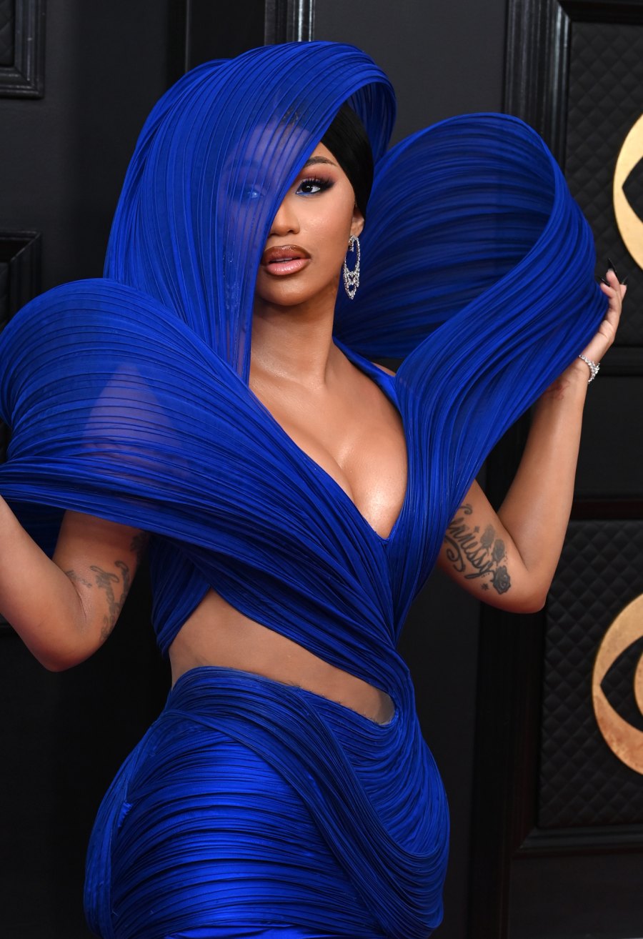 Cardi B Serves Looks in a Blue Gown at the 2023 Grammys