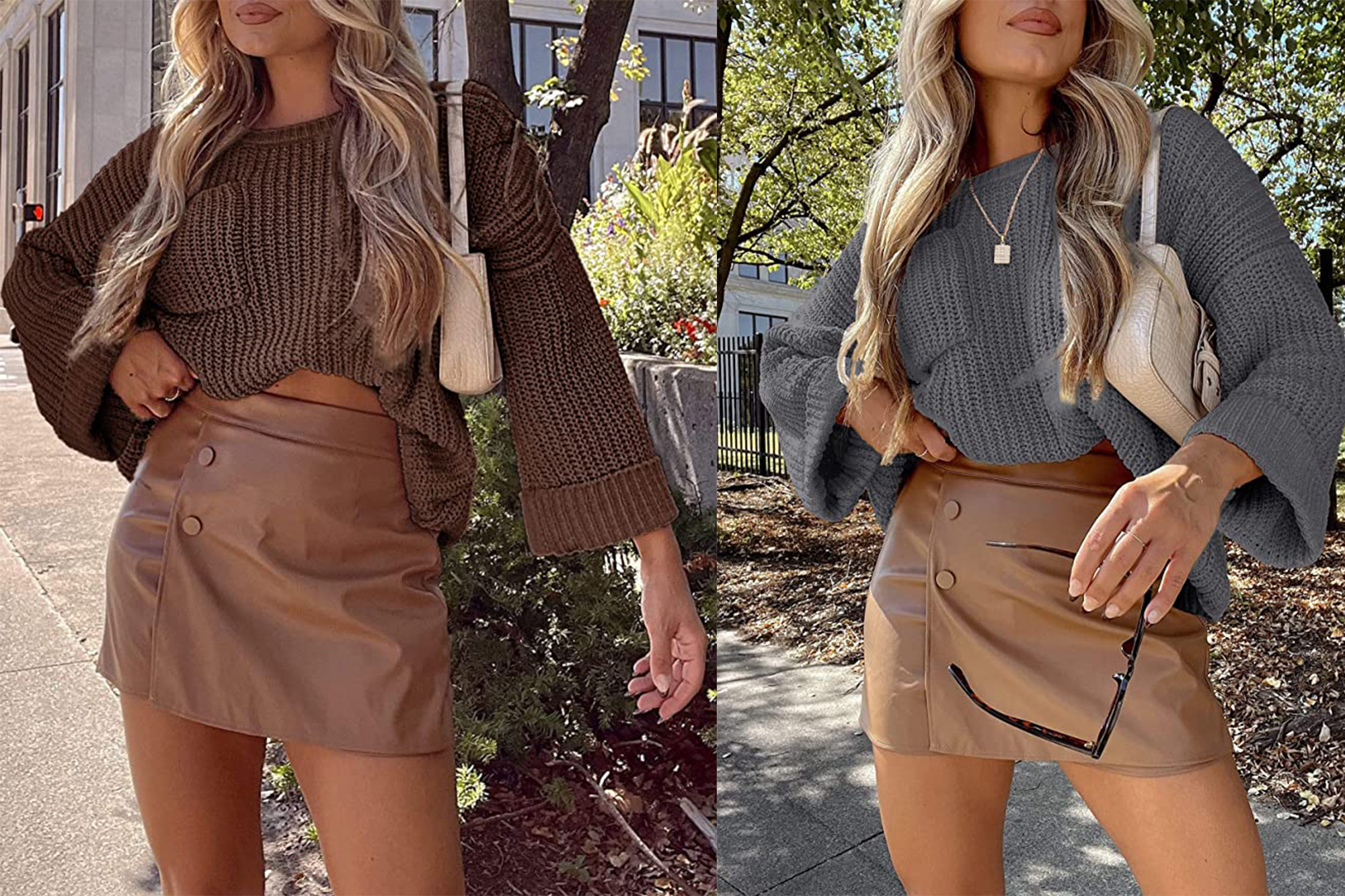 KIRUNDO Crew Neck Cropped Oversized Sweater
