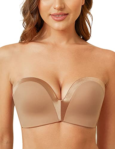 Wingslove Women's Strapless Full Figure Wirefree Bra Multiway Push Up Bra Red Carpet 8-Way Convertible Straps (Brown, 36C)
