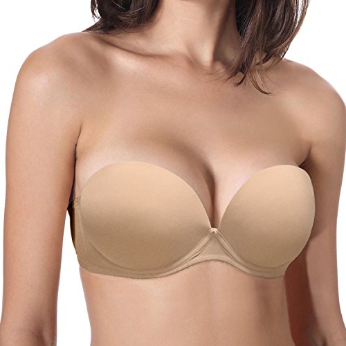 Vogue's Secret Women Convertible Strapless Underwire Bra Thick Padded Push Up T-Shirt Multiway Bras, Nude, 34B