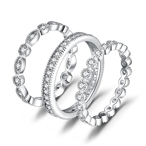JewelryPalace 14K Gold Plated 925 Sterling Silver Rings for Women, Cubic Zirconia Promise Rings for Her, Stackable Wedding Bands Rings for Women Set Size 7
