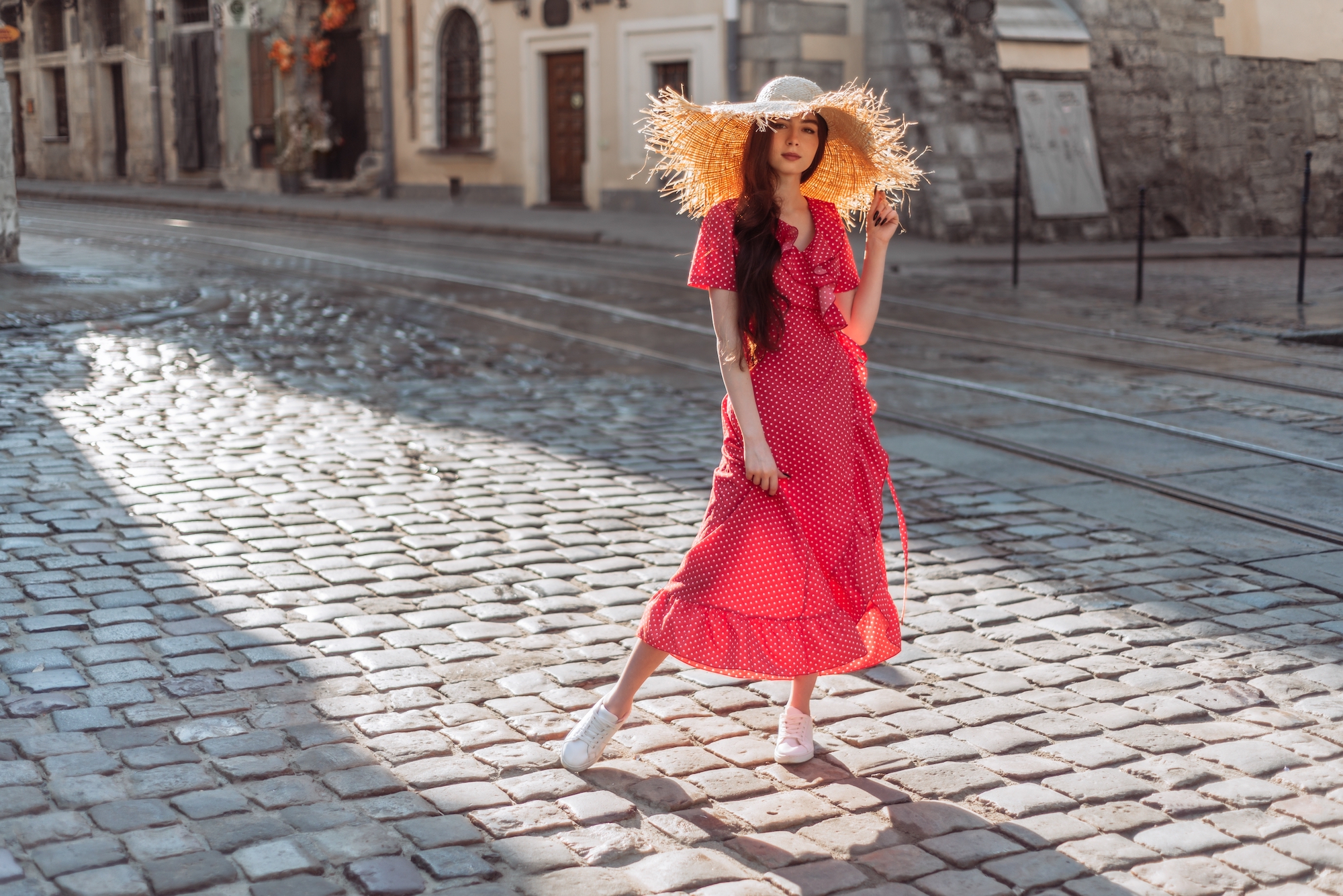 Spring-Dress-With-Sneakers-Stock-Photo
