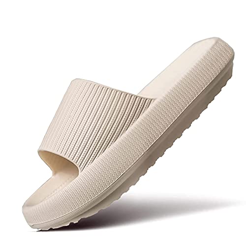 miscloder Cloud Slippers for Women and Men Pillow Slippers Non-Slip Shower Slides Bathroom Sandals | Super Comfy | Cushion Thick Sole (Tan, 40/41, size 8.5)