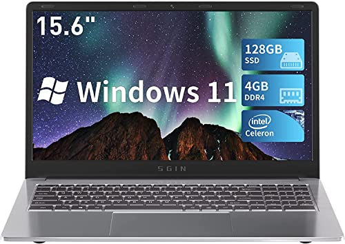 SGIN Laptop 15.6 Inch 4GB DDR4 128GB SSD, Windows 11 Laptop with Celeron N4020, up to 2.8GHz, Mini HDMI, 2.4/5.0G WiFi, 2 x USB 3.0, Expandable Storage 512GB TF(Sliver)