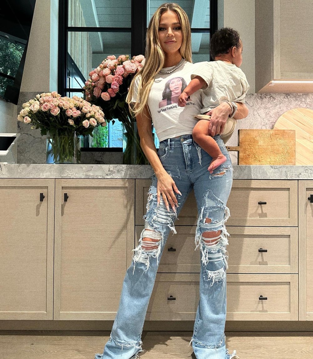 Khloe Kardashian Wears Kim Kardashian Meme Shirt While Holding Son