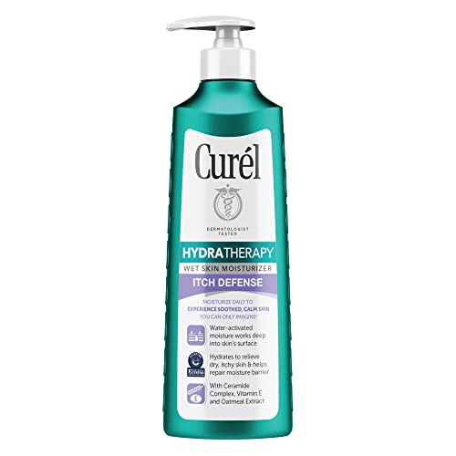 Cur&eacute;l Hydra Therapy, Itch Defense Moisturizer, Wet Skin Lotion, 12 Ounce, with Advanced Ceramide Complex, Vitamin E, & Oatmeal Extract, Helps to Repair Moisture Barrier