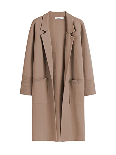 ANRABESS Long Sweater Cardigan Women Knit Open Front Coat Fall and Winter Casual Soft Coatigan Jacket 2023 Trendy Duster Outwear Clothes 1065shenkaxing-L Khaki