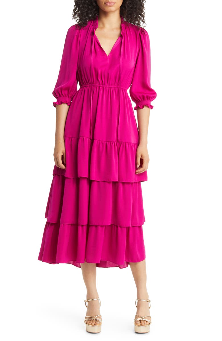 magenta midi dress