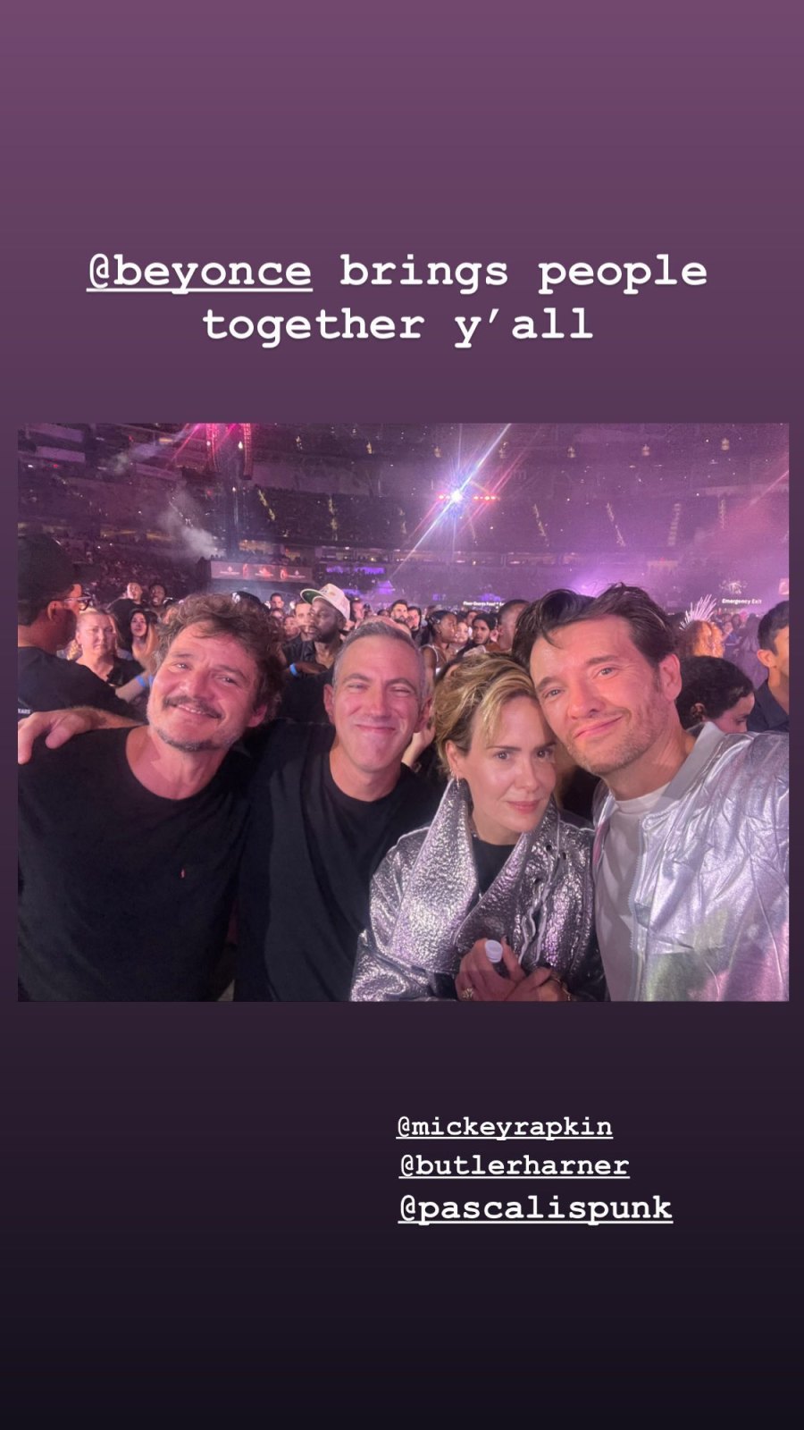 Stars at Beyonce - Pedro Pascal and Sarah Paulson