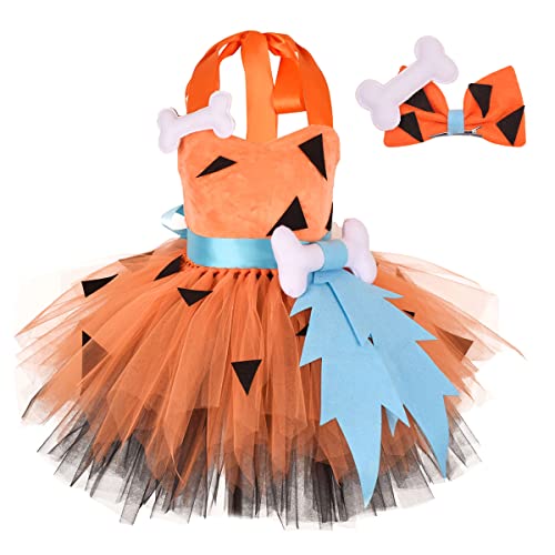 IBTOM CASTLE Halloween Costumes, Halloween Girls Costume Shorts Toddler Bam Bam Costumes Baby Caveman Cavegirl Historical Halloween Dress Up Outfits Clothing Set Orange - bone 12-18 Months