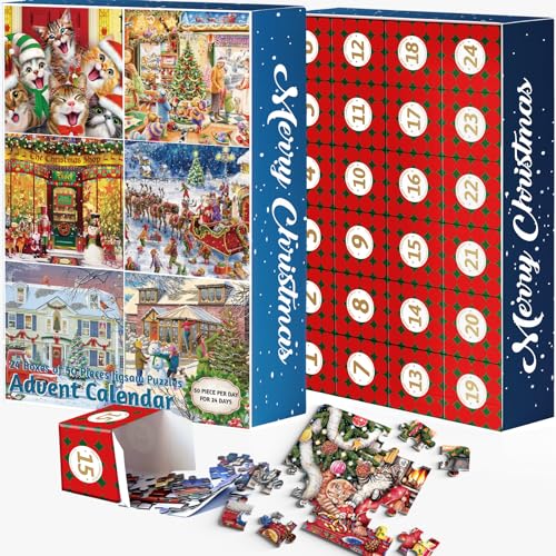 Advent Calendar 2023, 24 Individual 50 Pieces Jigsaw Puzzles, Daily Surprises Puzzle Advent Calendar for Kids, Boys, Girls, Teens, Adults, Christmas Gifts for 5-7, 8-12, Countdown Calendars 2023 (M9)